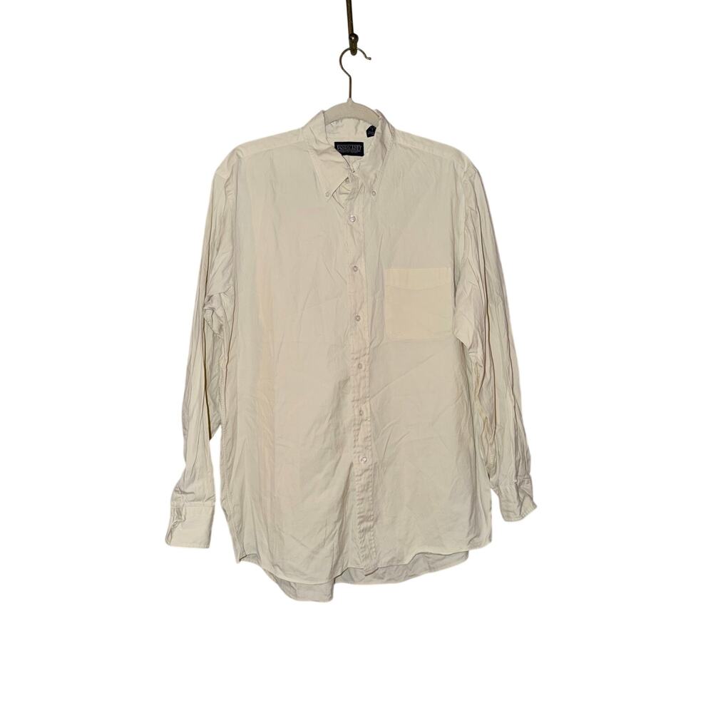 Vintage men’s lands end buttercream yellow button front long sleeve shirt 16-34